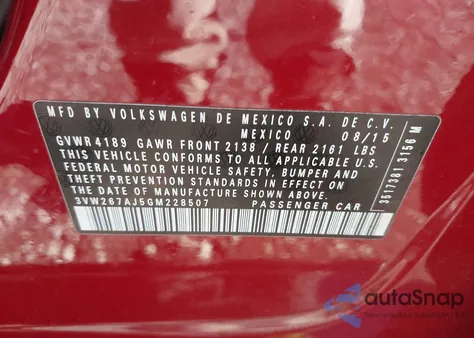 2016 Volkswagen Jetta 1.4T S из США, поврежденный, VIN 3VW267AJ5GM228507